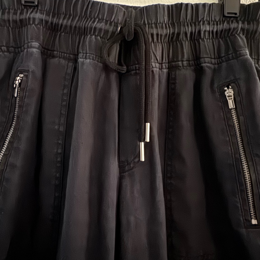 Athleta Pants 12P Cabo Wide-Leg High Rise Joggers Black Linen - Picture 7 of 12
